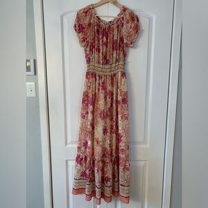 Kate And Lily Maxi Dress Size 6 Floral Romantic Cream Pink Lined Sheer Top